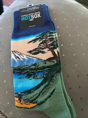 Hot Sox Men Scenic Crew Socks in Blue, Green & Tan